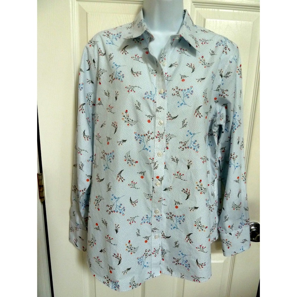 LANDS' END Sz 14 No Iron Supima Blouse Floral Cottagecore Whimsical Feminine